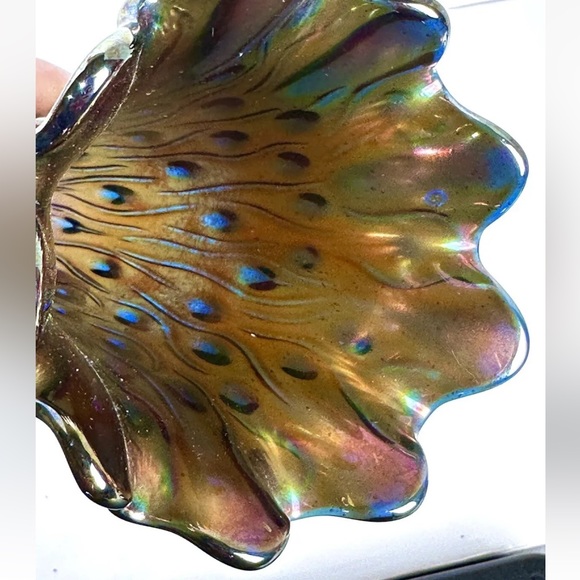 Rarest Cobalt Blue Glass Peacock Design 9 Finger Carnival vase Stunning - Picture 10 of 12